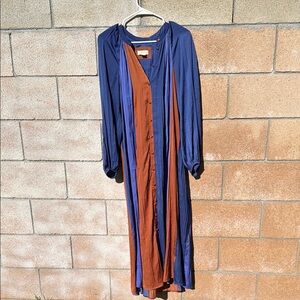 Anthropologie Blue and Brown Long Sleeve Dress